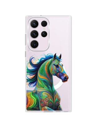 Etui do Samsung Galaxy S23 Ultra z MagSafe przeźroczyste, silikonowe Flexi, Dzika Mandala, Koń