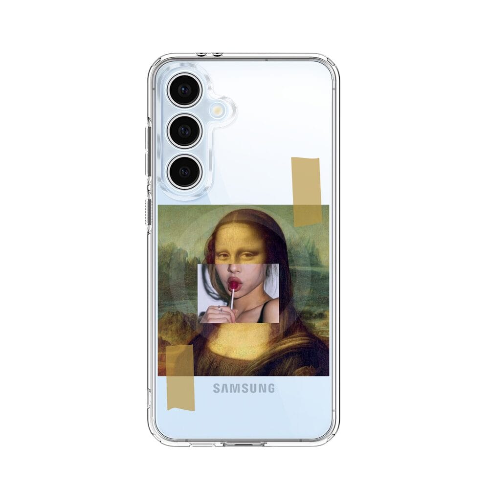 Etui do Samsung Galaxy S24 FE z MagSafe przeźroczyste, silikonowe Flexi, Mona Lisa z lizakiem