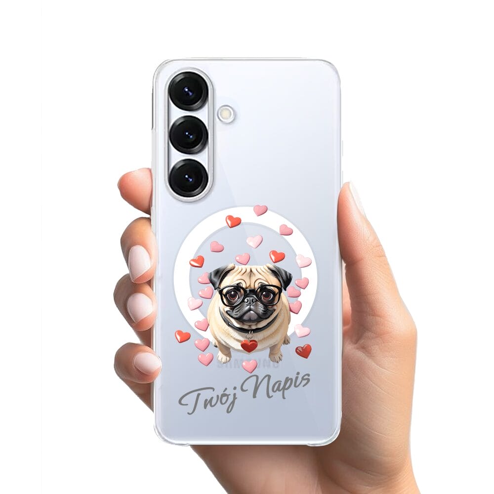 Etui do Samsung Galaxy S25 Plus z MagSafe przeźroczyste, silikonowe Flexi, Puppy Love, pies rasy Mops - obrazek 2