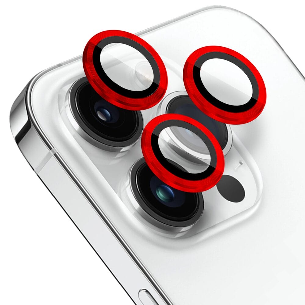 Metalowa osłona obiektywu aparatu ze szkła hartowanego 9H do iPhone 14 Pro, 1 zestaw, czerwona