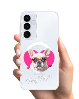 Etui do Samsung Galaxy A55 5G z MagSafe przeźroczyste, silikonowe Flexi, Puppy Love, pies rasy Buldog Francuski