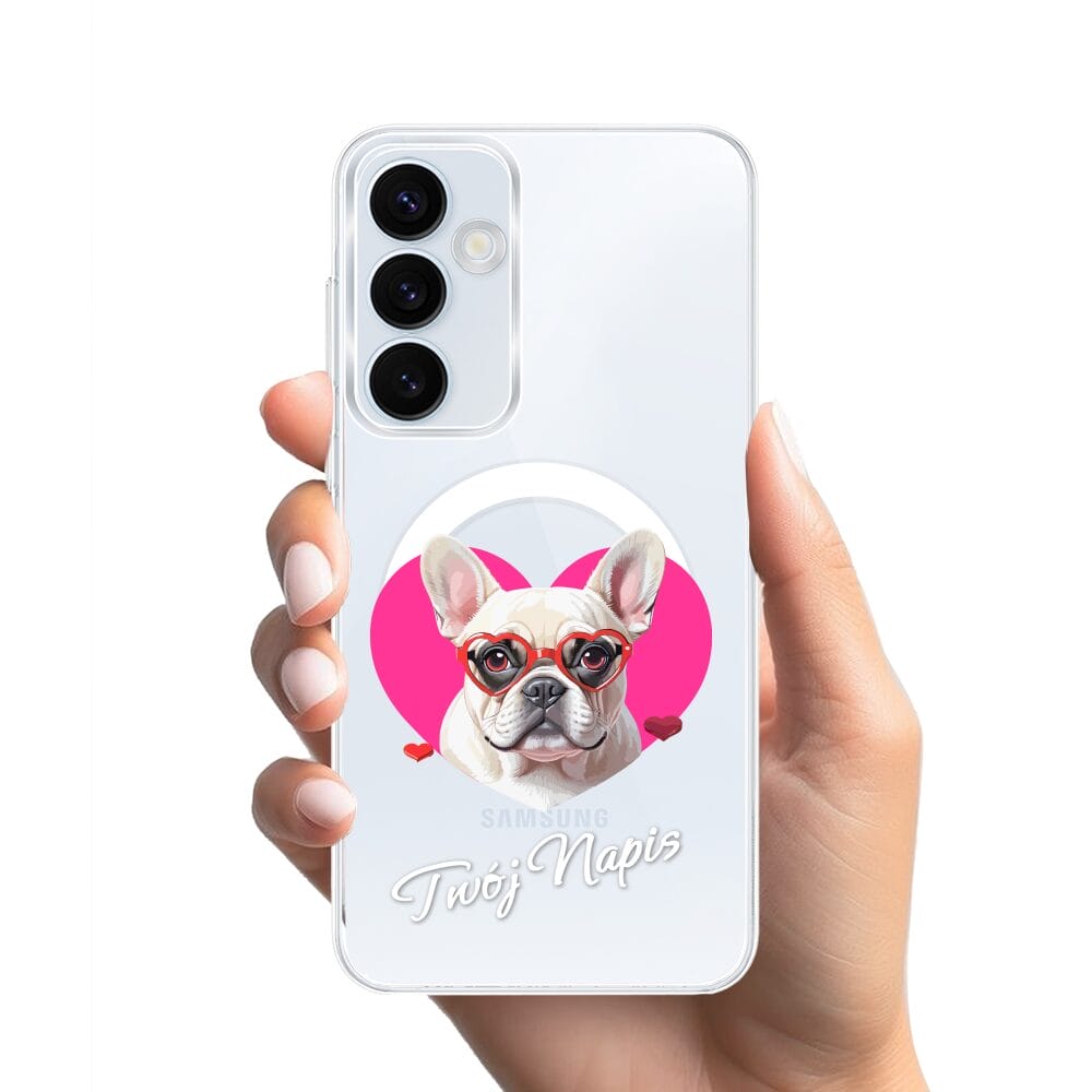 Etui do Samsung Galaxy A55 5G z MagSafe przeźroczyste, silikonowe Flexi, Puppy Love, pies rasy Buldog Francuski - obrazek 2