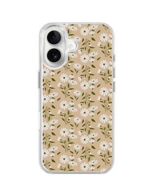 Etui do iPhone 16 Plus z MagSafe przeźroczyste, silikonowe Flexi, delikatne kwiatki na cielistym tle