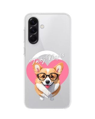 Etui do Samsung Galaxy A56 5G z MagSafe przeźroczyste, silikonowe Flexi, Puppy Love, pies rasy Corgi