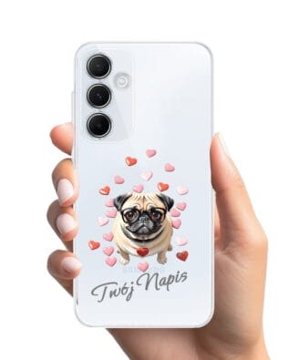 Etui do Samsung Galaxy A35 5G przeźroczyste, silikonowe Flexi, Puppy Love, pies rasy Mops