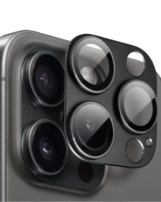 Metalowa osłona na cały aparat z wbudowanymi szkłami do iPhone 15 Pro Max, czarna