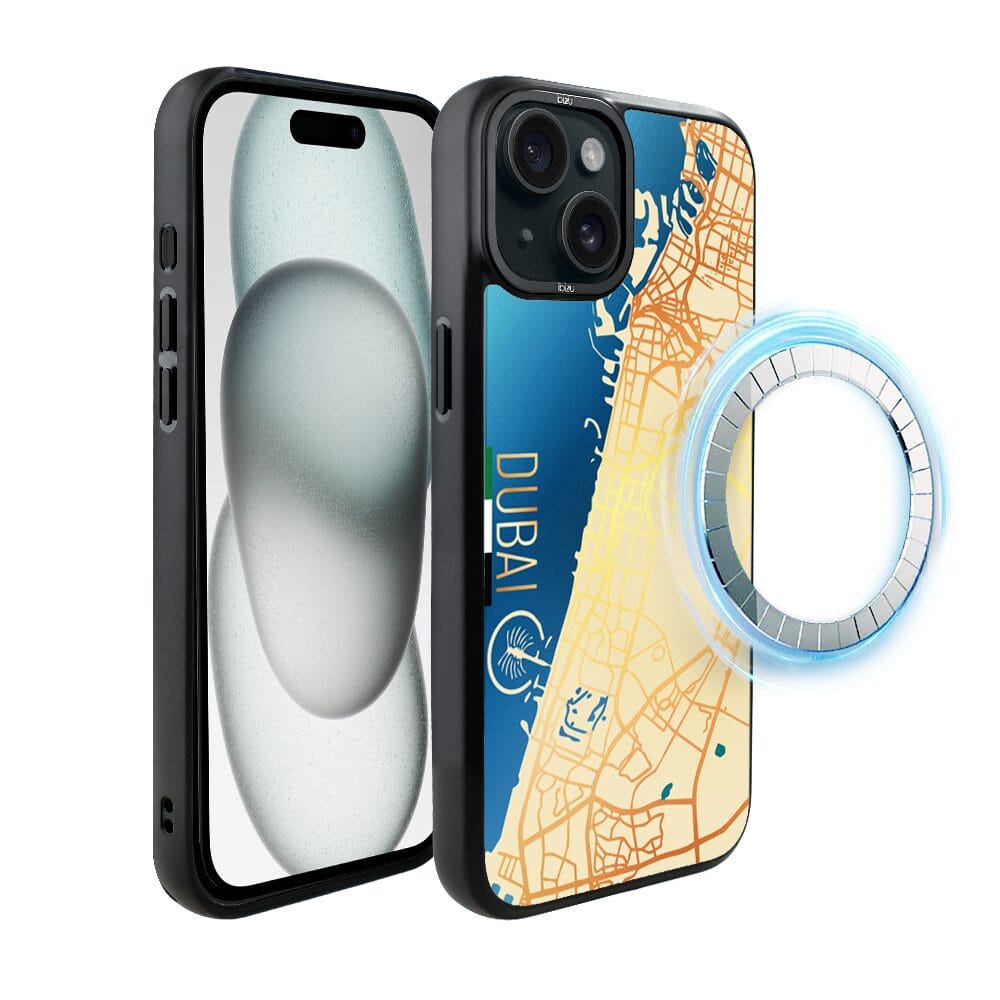 Etui do iPhone 15 IBIZU DropGuard Matt z MagSafe, Mapy Świata, Dubai