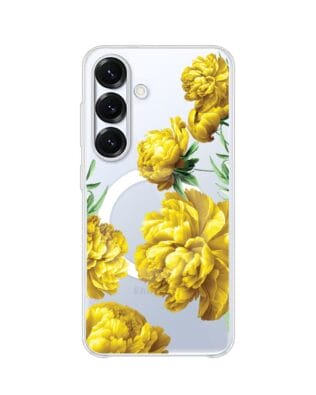 Etui do Samsung Galaxy S25 Plus z MagSafe przeźroczyste, silikonowe Flexi, żółte piwonie