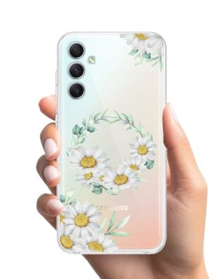 Etui do Samsung Galaxy A34 5G przeźroczyste, silikonowe Flexi, wianek stokrotek