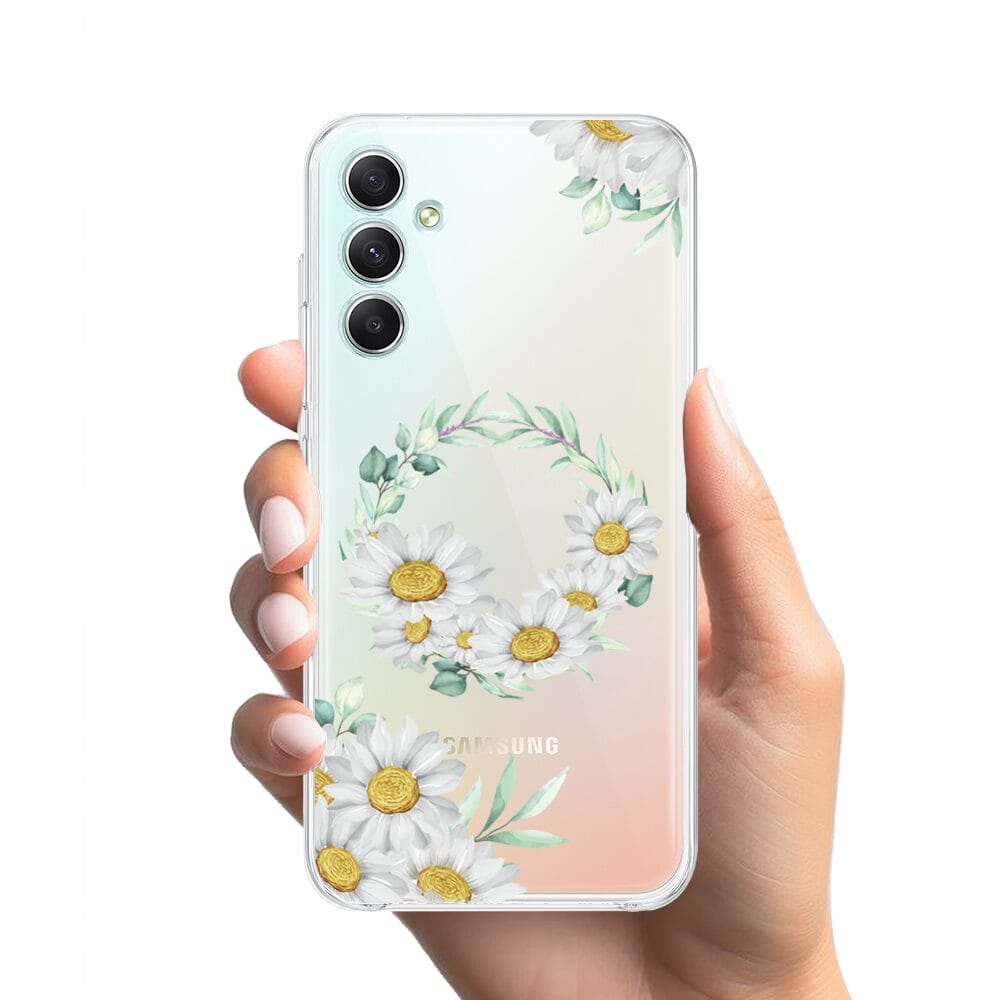 Etui do Samsung Galaxy A34 5G przeźroczyste, silikonowe Flexi, wianek stokrotek - obrazek 2