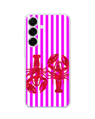 Etui do Samsung Galaxy S25 przeźroczyste, silikonowe Flexi, kraby z różowymi paskami