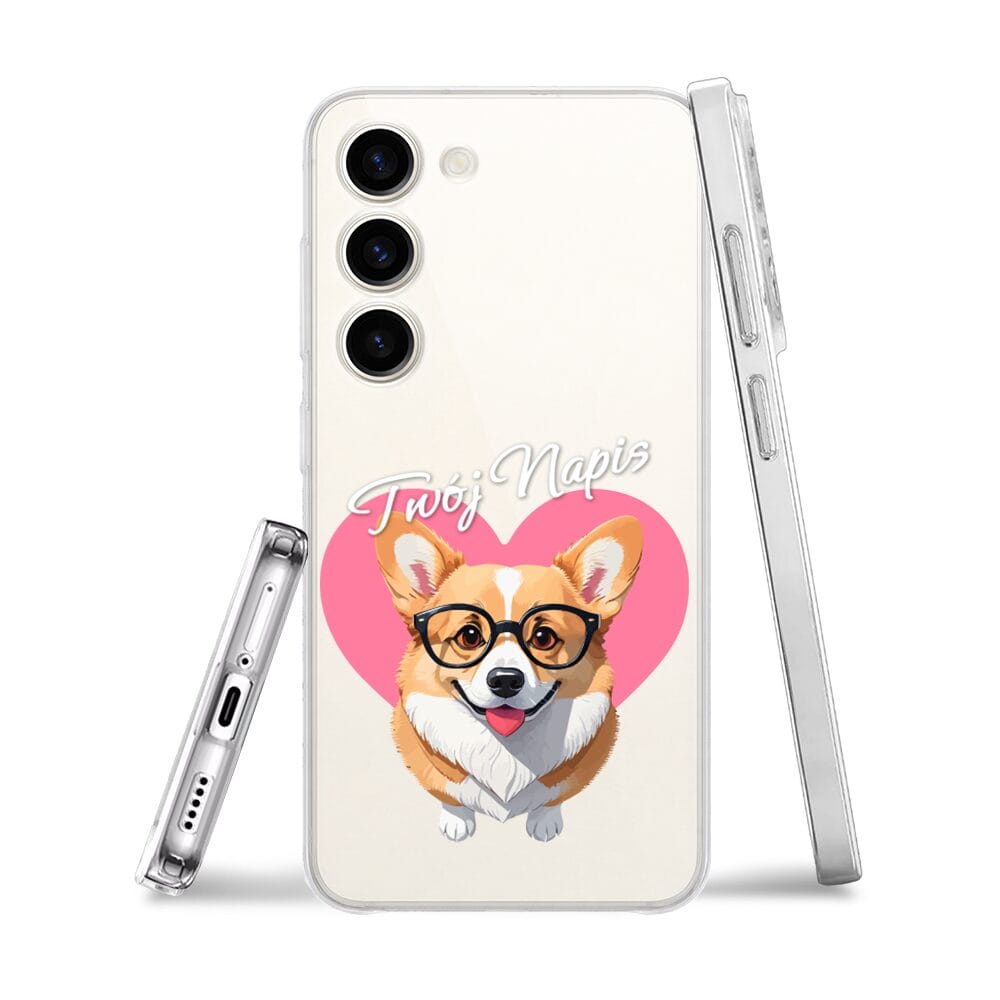 Etui do Samsung Galaxy S23 Plus przeźroczyste, silikonowe Flexi, Puppy Love, pies rasy Corgi - obrazek 3