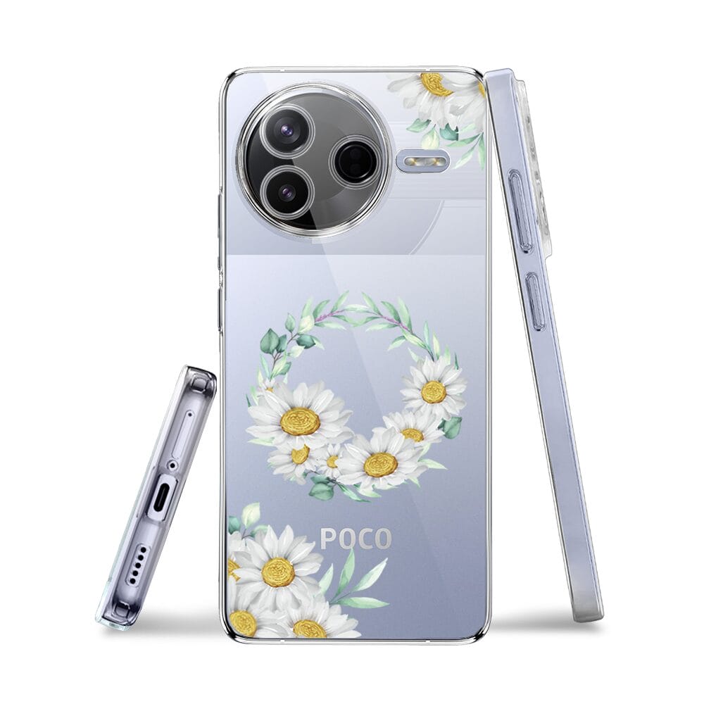 Etui do Xiaomi POCO F7 Pro przeźroczyste, silikonowe Flexi, wianek stokrotek - obrazek 3
