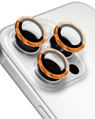 Metalowa osłona obiektywu aparatu ze szkła hartowanego 9H do iPhone 16 Pro, 1 zestaw, pomarańczowa