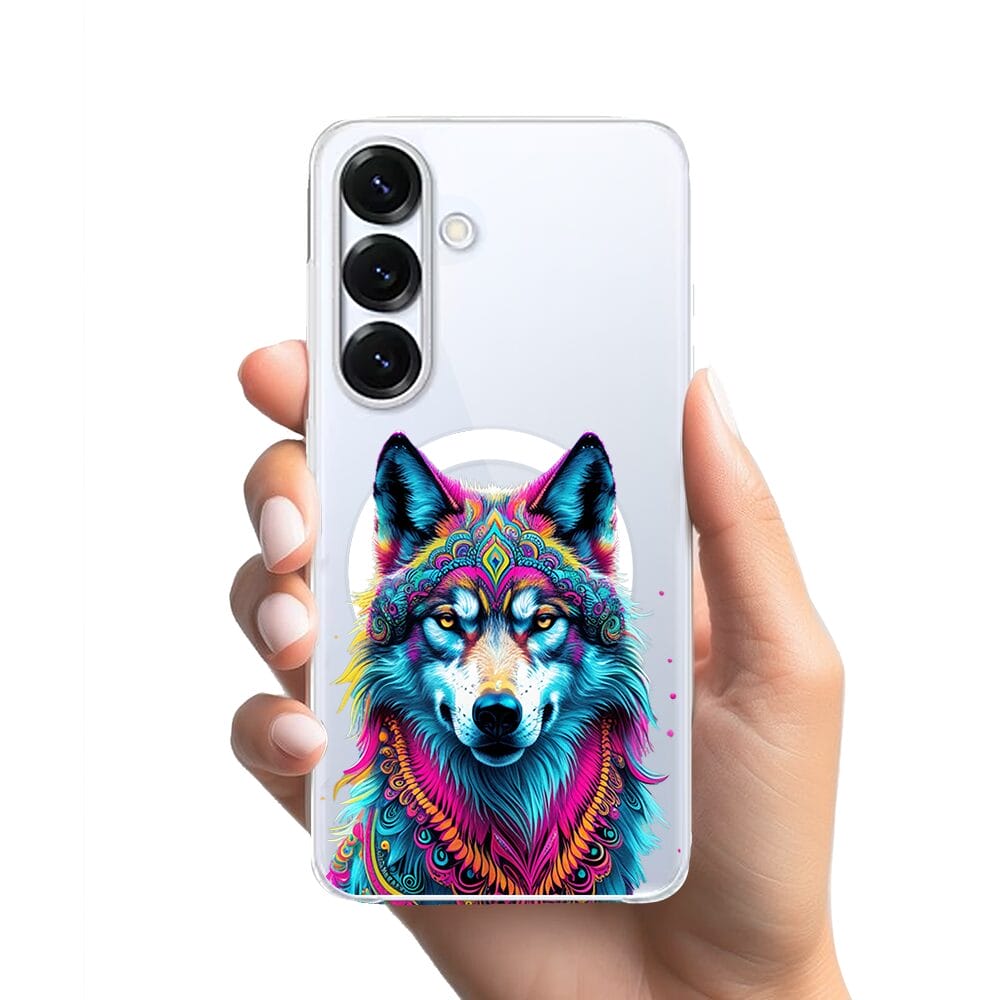 Etui do Samsung Galaxy S25 z MagSafe przeźroczyste, silikonowe Flexi, Dzika Mandala, Wilk - obrazek 2