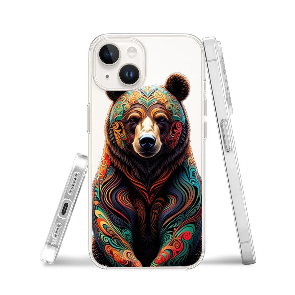 Etui do iPhone 14 przeźroczyste, silikonowe Flexi, Dzika Mandala, Niedźwiedź - obrazek 3