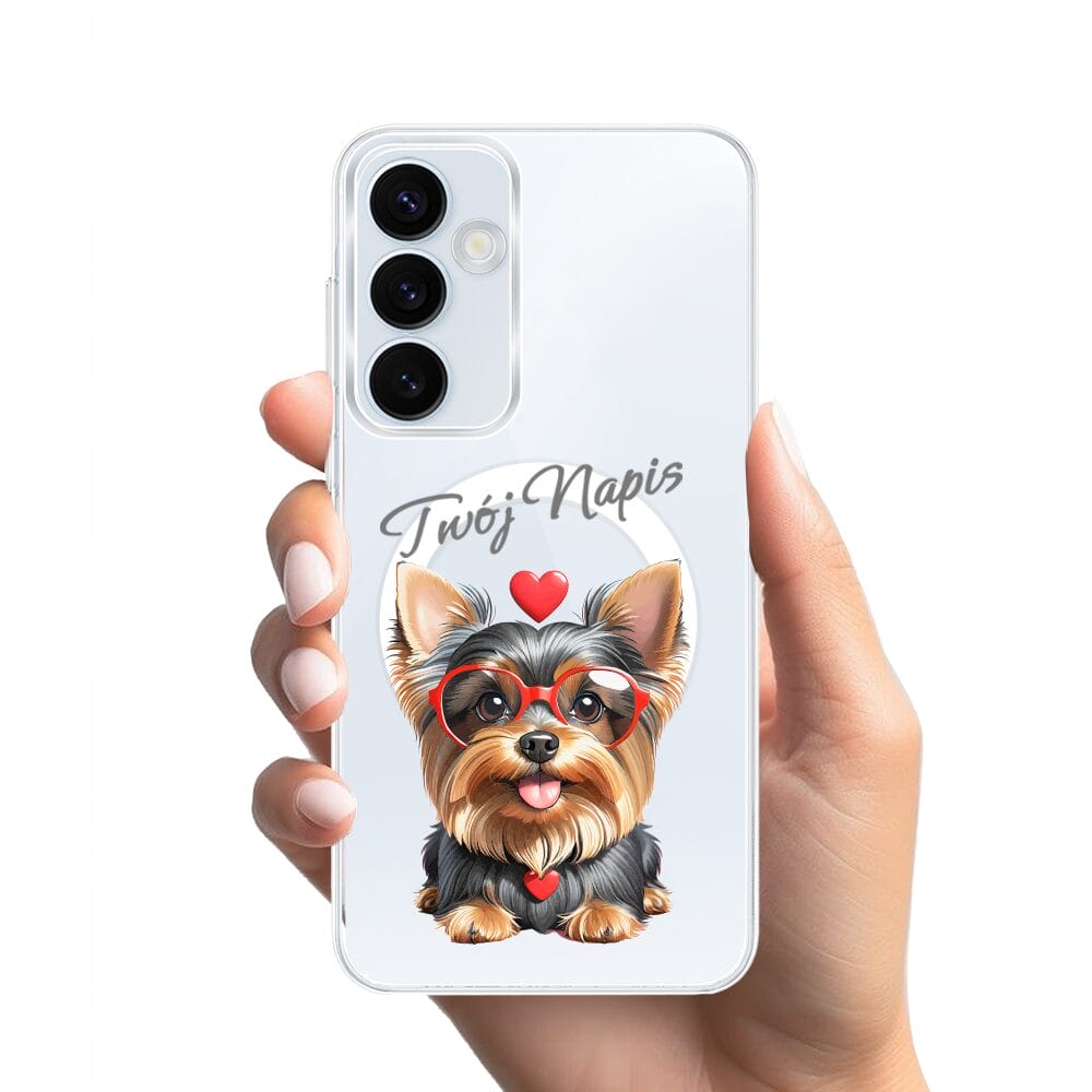 Etui do Samsung Galaxy A35 5G z MagSafe przeźroczyste, silikonowe Flexi, Puppy Love, pies rasy York - obrazek 2