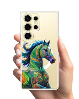 Etui do Samsung Galaxy S24 Ultra z MagSafe przeźroczyste, silikonowe Flexi, Dzika Mandala, Koń