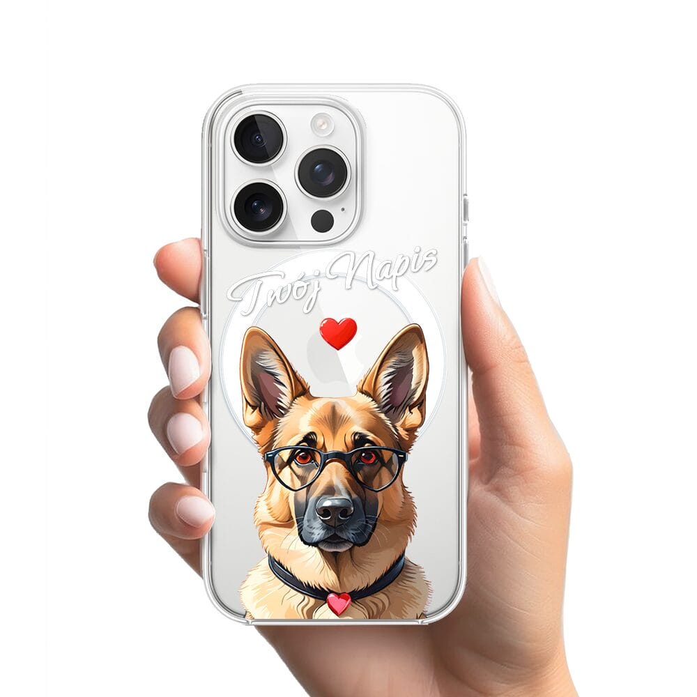 Etui do iPhone 16 Pro z MagSafe przeźroczyste, silikonowe Flexi, Puppy Love, pies rasy Owczarek Niemiecki - obrazek 2