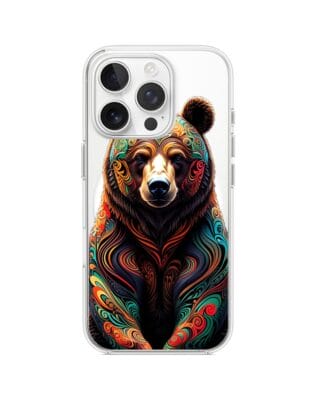 Etui do iPhone 15 Pro z MagSafe przeźroczyste, silikonowe Flexi, Dzika Mandala, Niedźwiedź