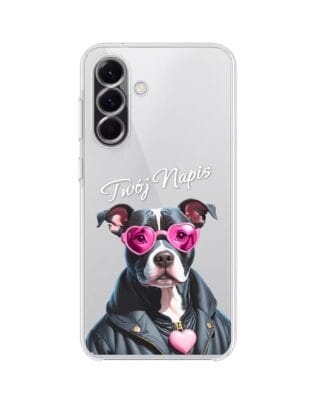 Etui do Samsung Galaxy A56 5G przeźroczyste, silikonowe Flexi, Puppy Love, pies rasy Amstaff