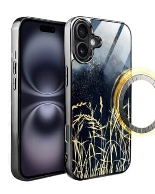 Etui do iPhone 16 Plus IBIZU Elite Glass z MagSafe Kwiaty, Złote trawy o zmierzchu, czarne