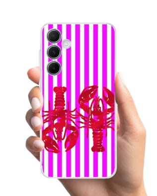 Etui do Samsung Galaxy M35 5G przeźroczyste, silikonowe Flexi, kraby z różowymi paskami