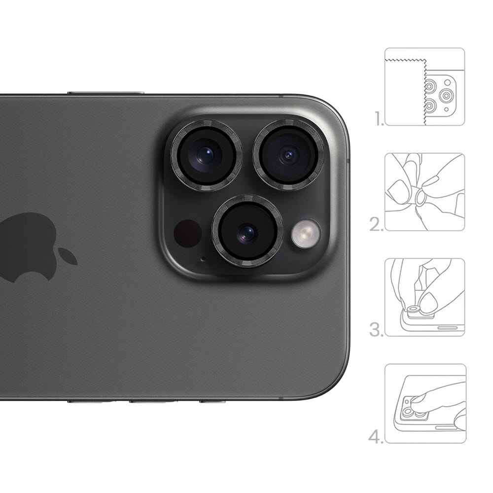 Metalowa osłona obiektywu aparatu ze szkła hartowanego 9H do iPhone 15 Pro, 1 zestaw, czarna - obrazek 4