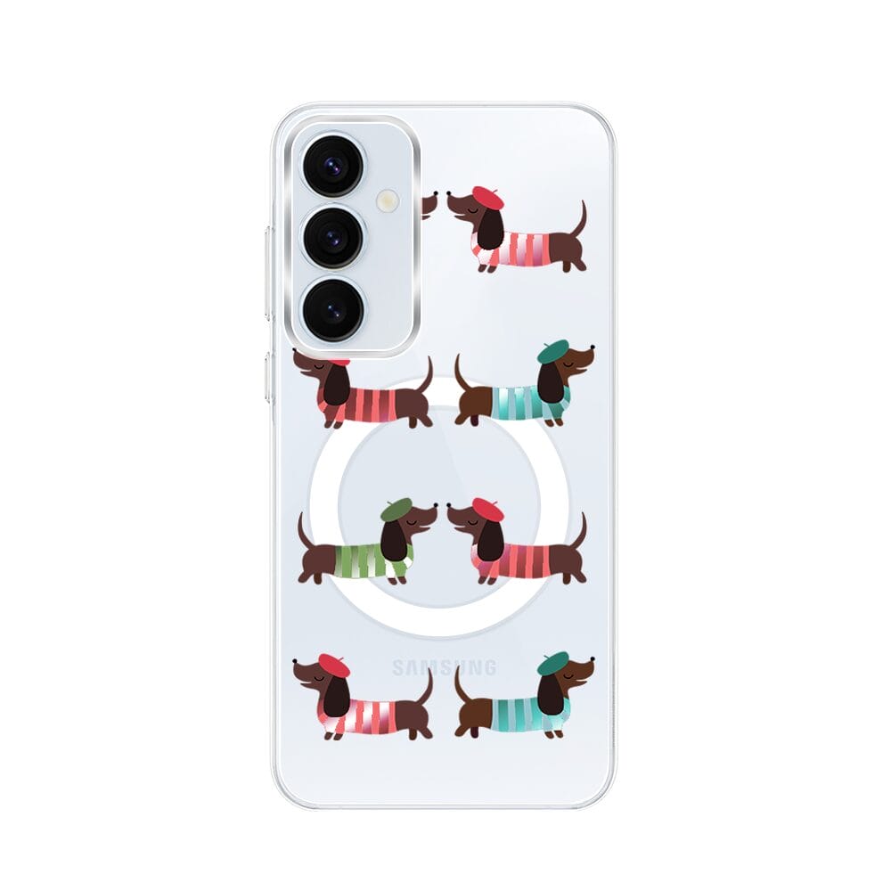 Etui do Samsung Galaxy A55 5G z MagSafe przeźroczyste, silikonowe Flexi, jamnik w Paryżu