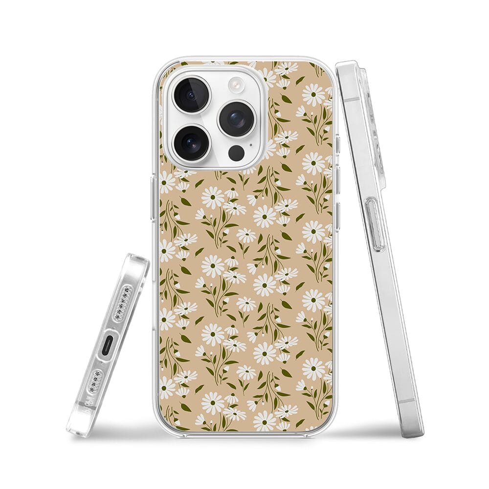 Etui do iPhone 13 Pro z MagSafe przeźroczyste, silikonowe Flexi, delikatne kwiatki na cielistym tle - obrazek 3