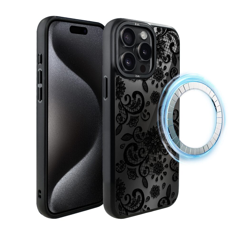 Etui do iPhone 15 Pro Max IBIZU DropGuard Matt z MagSafe, Midnight, Koronkowa czerń