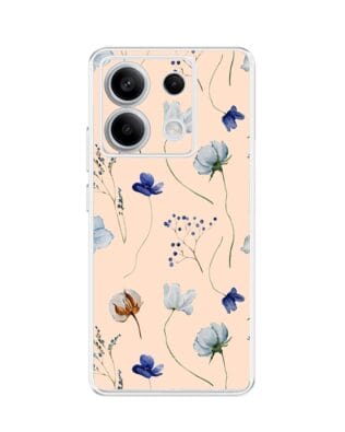 Etui do Xiaomi Redmi Note 13 Pro 5G przeźroczyste, silikonowe Flexi, kwiatki niebieskie na pudrowym tle