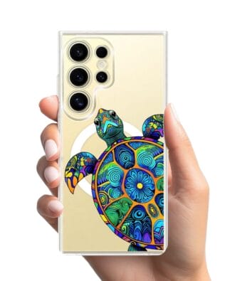 Etui do Samsung Galaxy S24 Ultra z MagSafe przeźroczyste, silikonowe Flexi, Dzika Mandala, Żółw