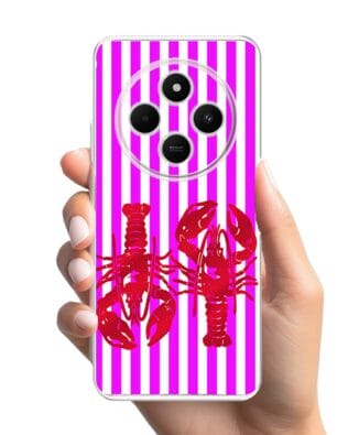 Etui do Xiaomi POCO C75 przeźroczyste, silikonowe Flexi, kraby z różowymi paskami