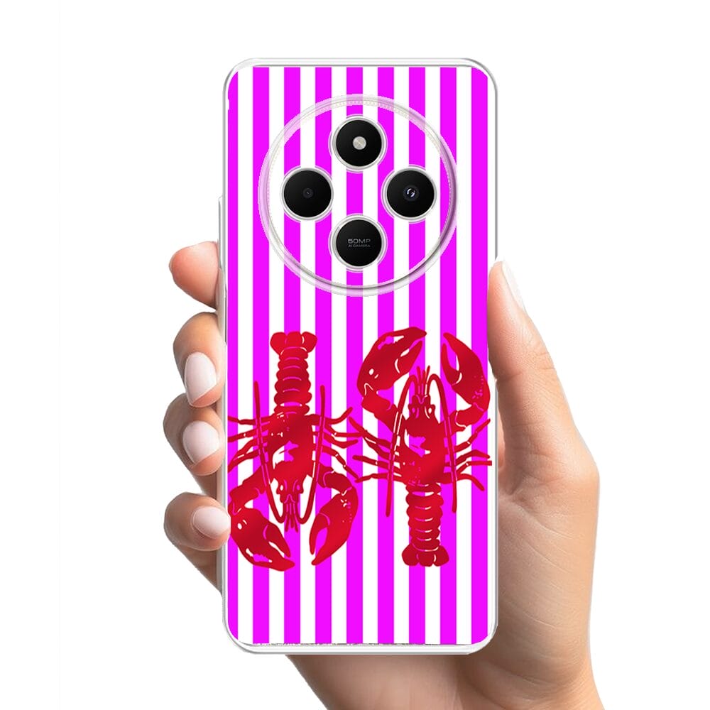 Etui do Xiaomi POCO C75 przeźroczyste, silikonowe Flexi, kraby z różowymi paskami - obrazek 2