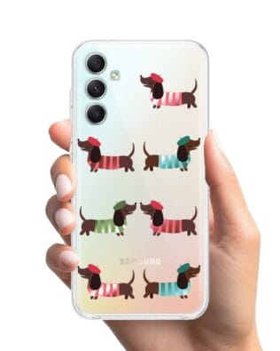 Etui do Samsung Galaxy A34 5G przeźroczyste, silikonowe Flexi, jamnik w Paryżu