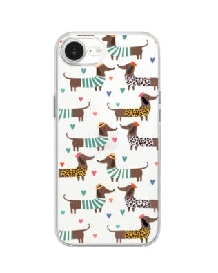 Etui do iPhone 16e przeźroczyste, silikonowe Flexi, zakochane jamniki