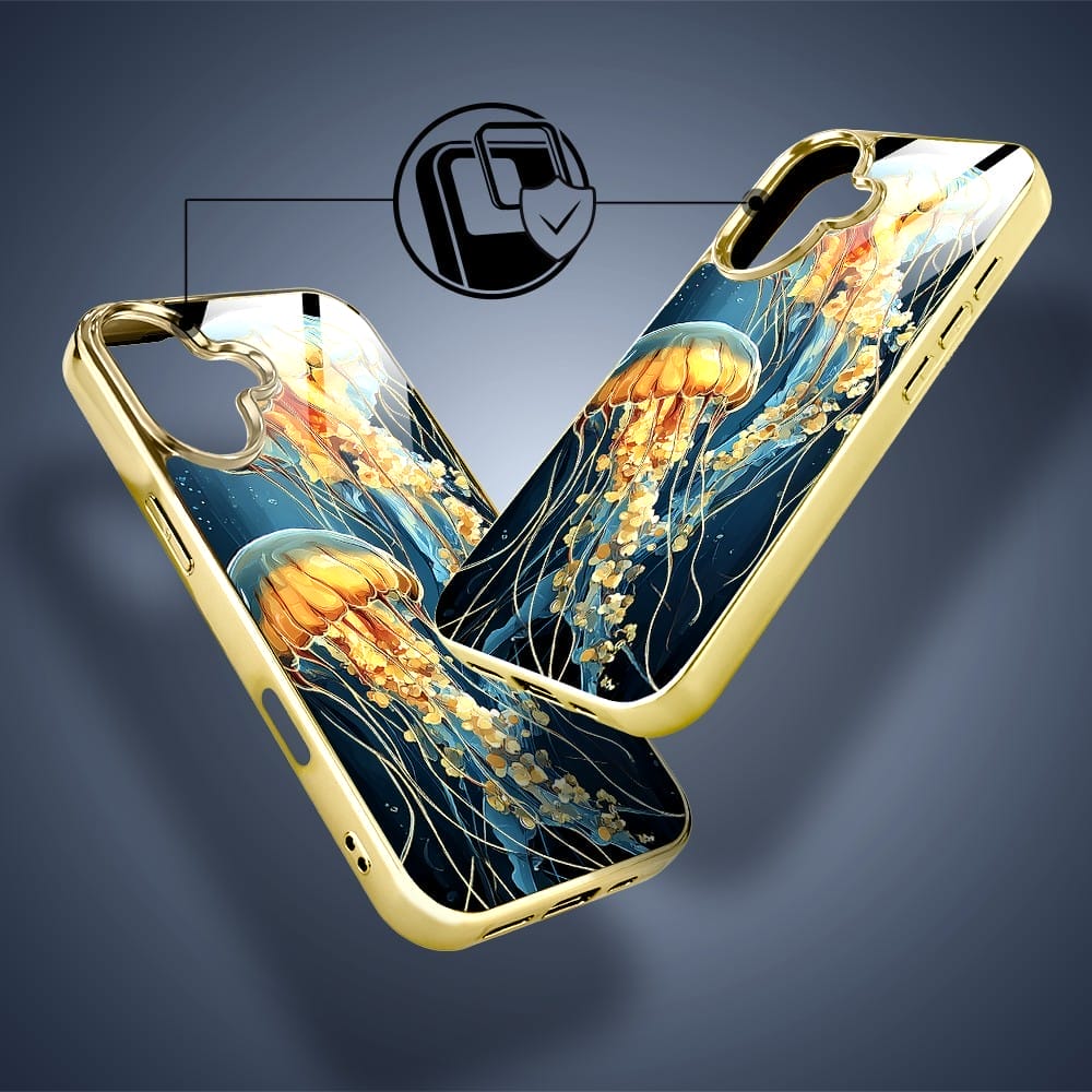Etui do iPhone 16 Plus IBIZU Elite Glass z MagSafe Morze, Meduzy w głębinach, złote - obrazek 3