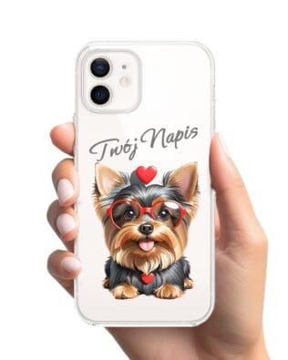 Etui do iPhone 12 Mini przeźroczyste, silikonowe Flexi, Puppy Love, pies rasy York