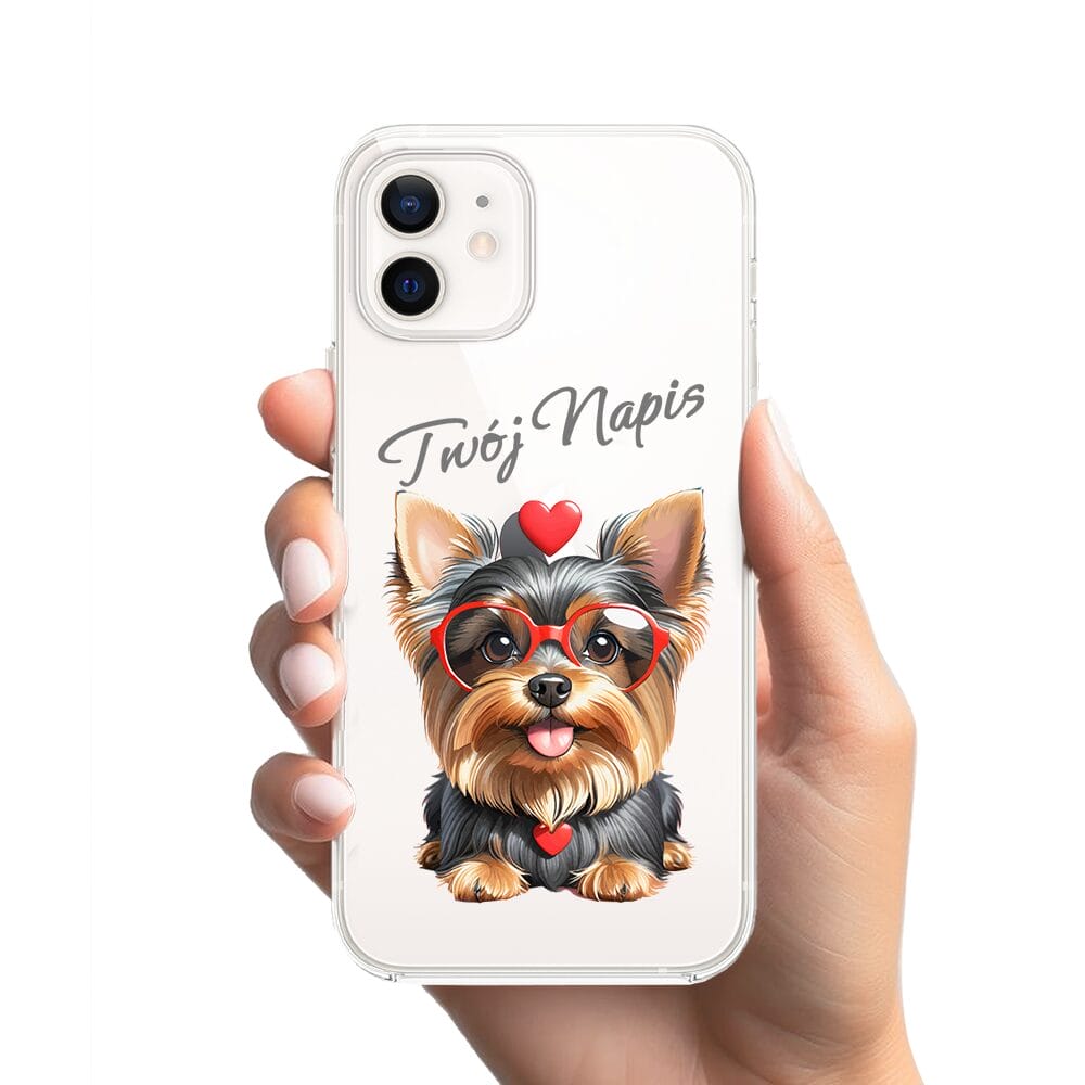 Etui do iPhone 12 Mini przeźroczyste, silikonowe Flexi, Puppy Love, pies rasy York - obrazek 2