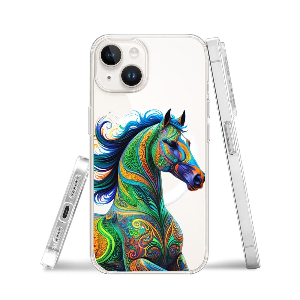 Etui do iPhone 13 Mini z MagSafe przeźroczyste, silikonowe Flexi, Dzika Mandala, Koń - obrazek 3