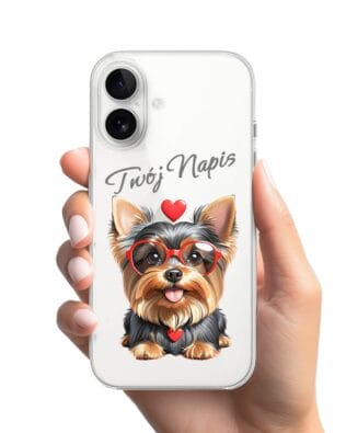 Etui do iPhone 16 Plus przeźroczyste, silikonowe Flexi, Puppy Love, pies rasy York
