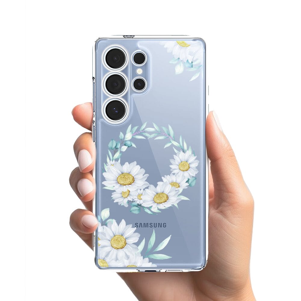 Etui do Samsung Galaxy S25 Ultra przeźroczyste, silikonowe Flexi, wianek stokrotek - obrazek 2