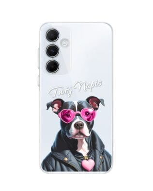 Etui do Samsung Galaxy A35 5G przeźroczyste, silikonowe Flexi, Puppy Love, pies rasy Amstaff