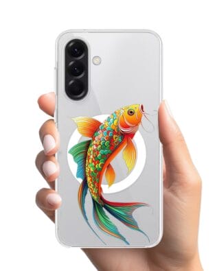 Etui do Samsung Galaxy A56 5G z MagSafe przeźroczyste, silikonowe Flexi, Dzika Mandala, Złota ryba