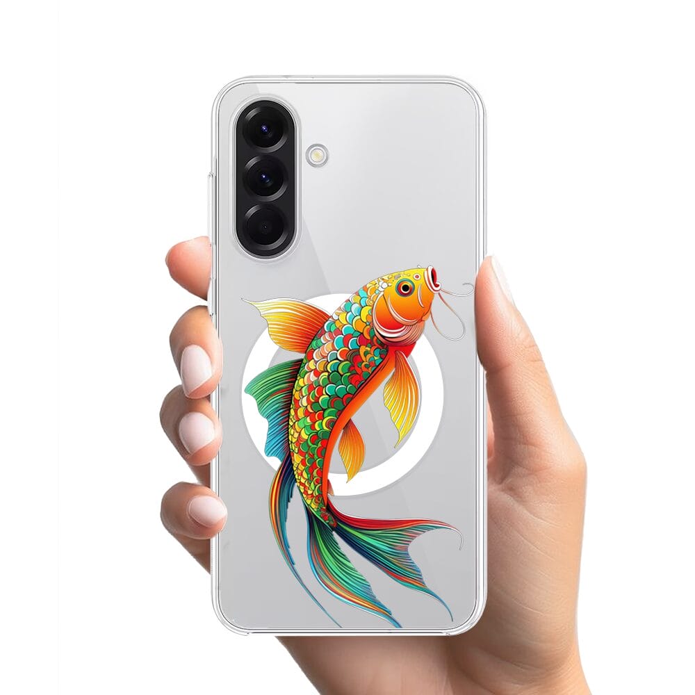 Etui do Samsung Galaxy A56 5G z MagSafe przeźroczyste, silikonowe Flexi, Dzika Mandala, Złota ryba - obrazek 2