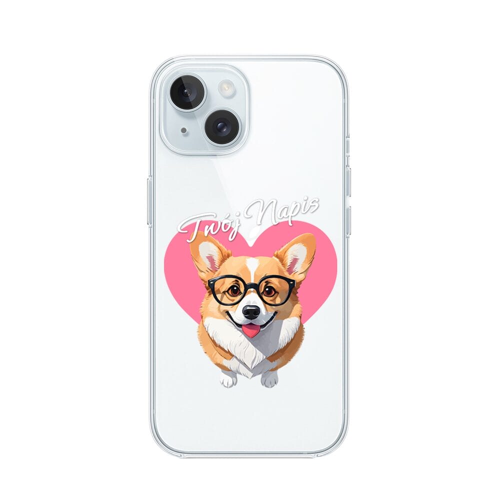 Etui do iPhone 15 przeźroczyste, silikonowe Flexi, Puppy Love, pies rasy Corgi