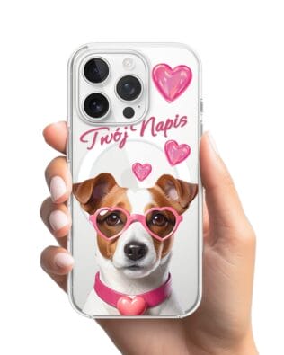 Etui do iPhone 15 Pro z MagSafe przeźroczyste, silikonowe Flexi, Puppy Love, pies rasy Jack Russell Terrier