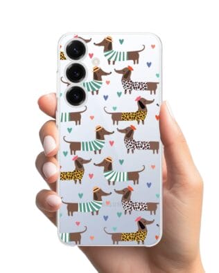Etui do Samsung Galaxy S25 przeźroczyste, silikonowe Flexi, zakochane jamniki