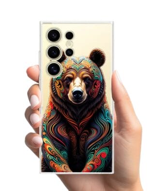 Etui do Samsung Galaxy S24 Ultra przeźroczyste, silikonowe Flexi, Dzika Mandala, Niedźwiedź